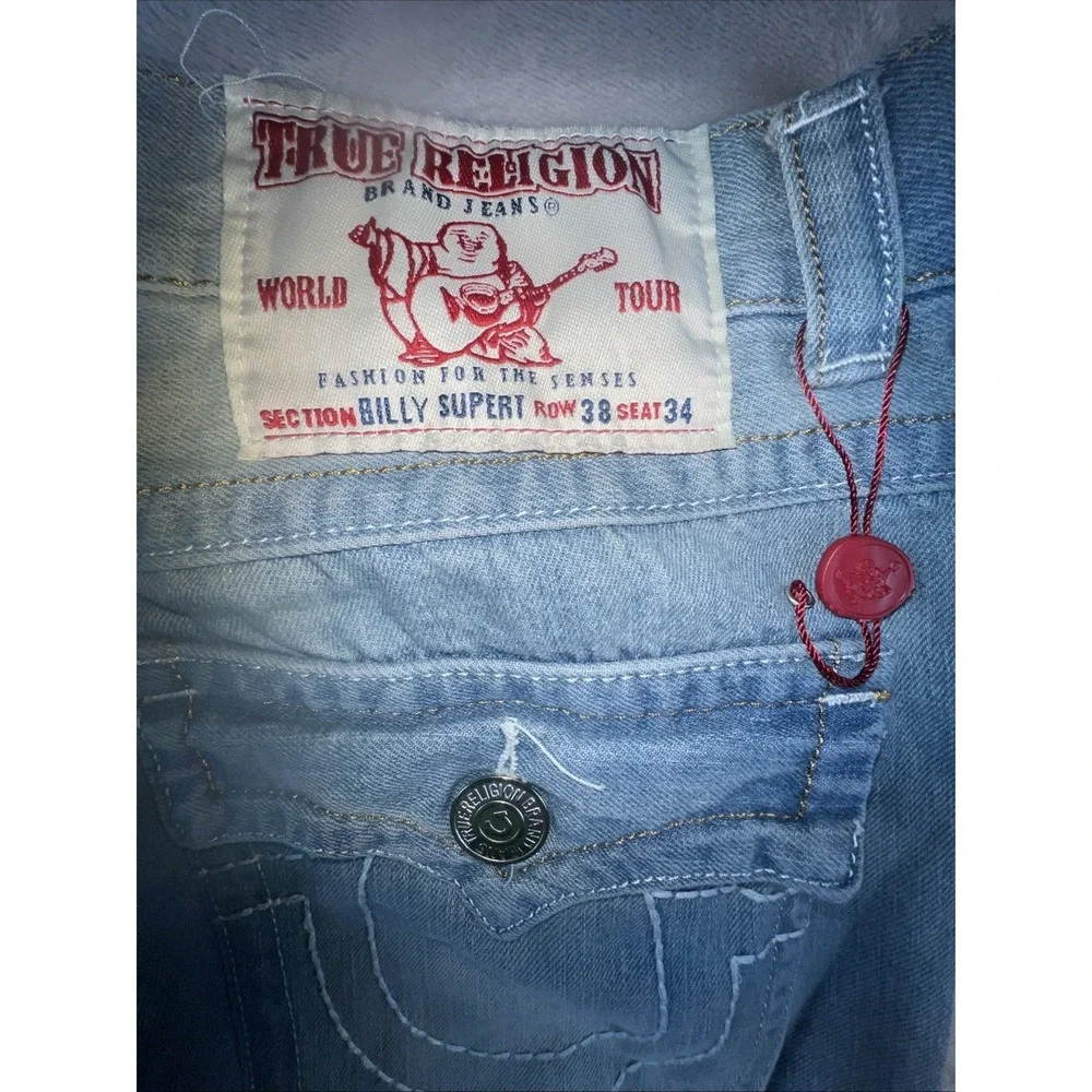 True Religion Billy Super T Baggy Grunge Y2k Denim Blue‎ Jeans 38x33 Made In USA